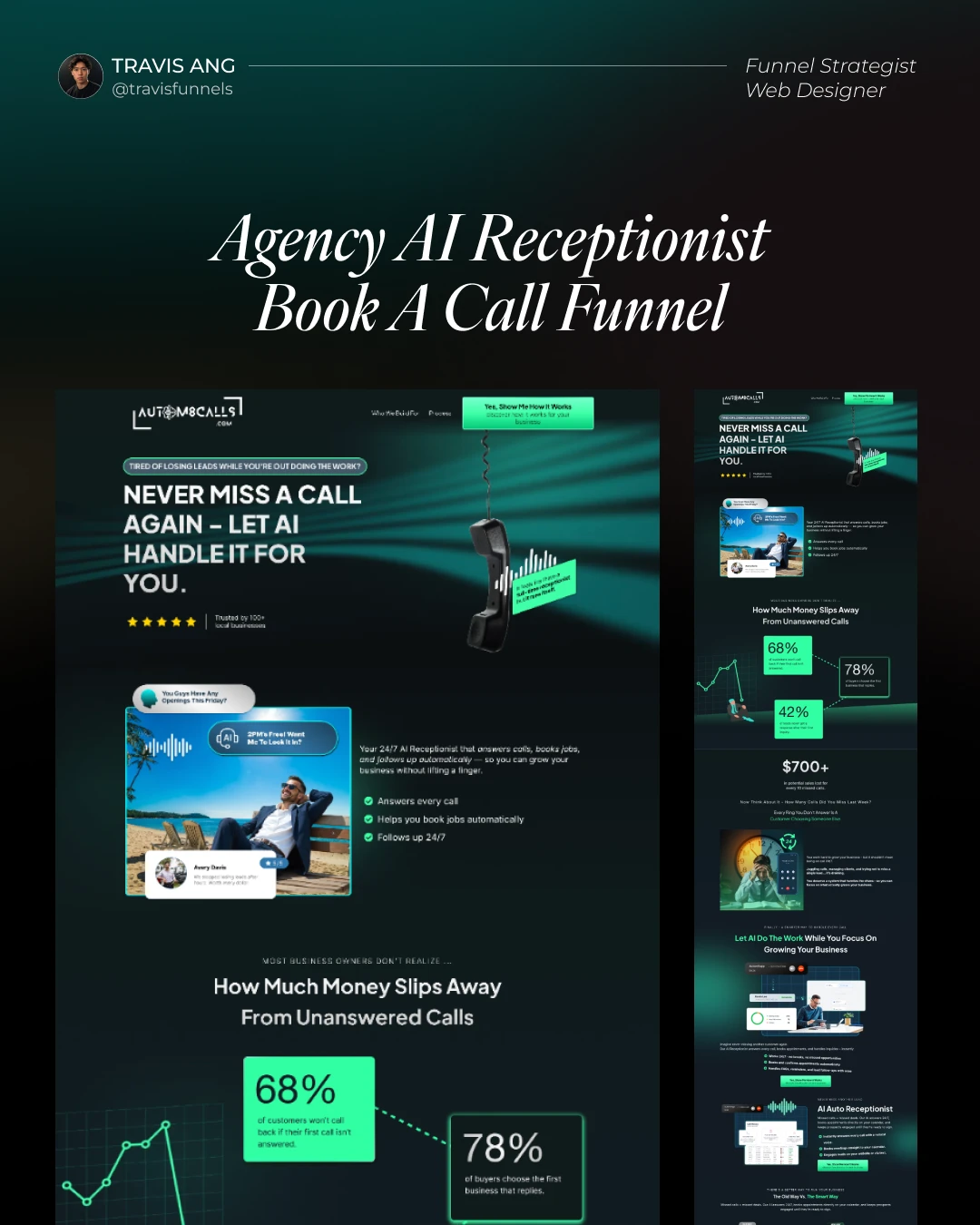 Agency AI Receptionist Book A Call Funnel complete design board