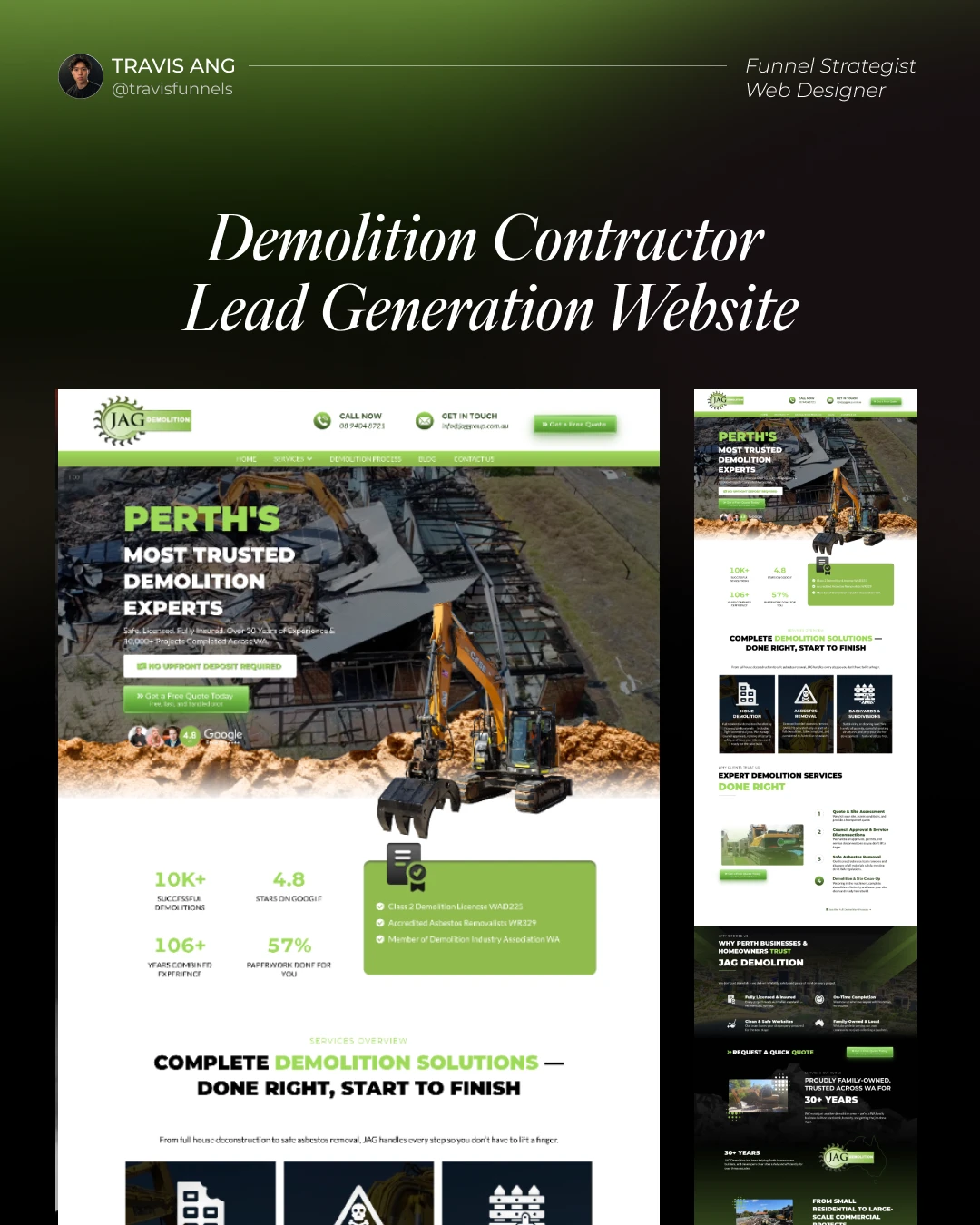 Demolition Contractor Lead Generation Website complete design board