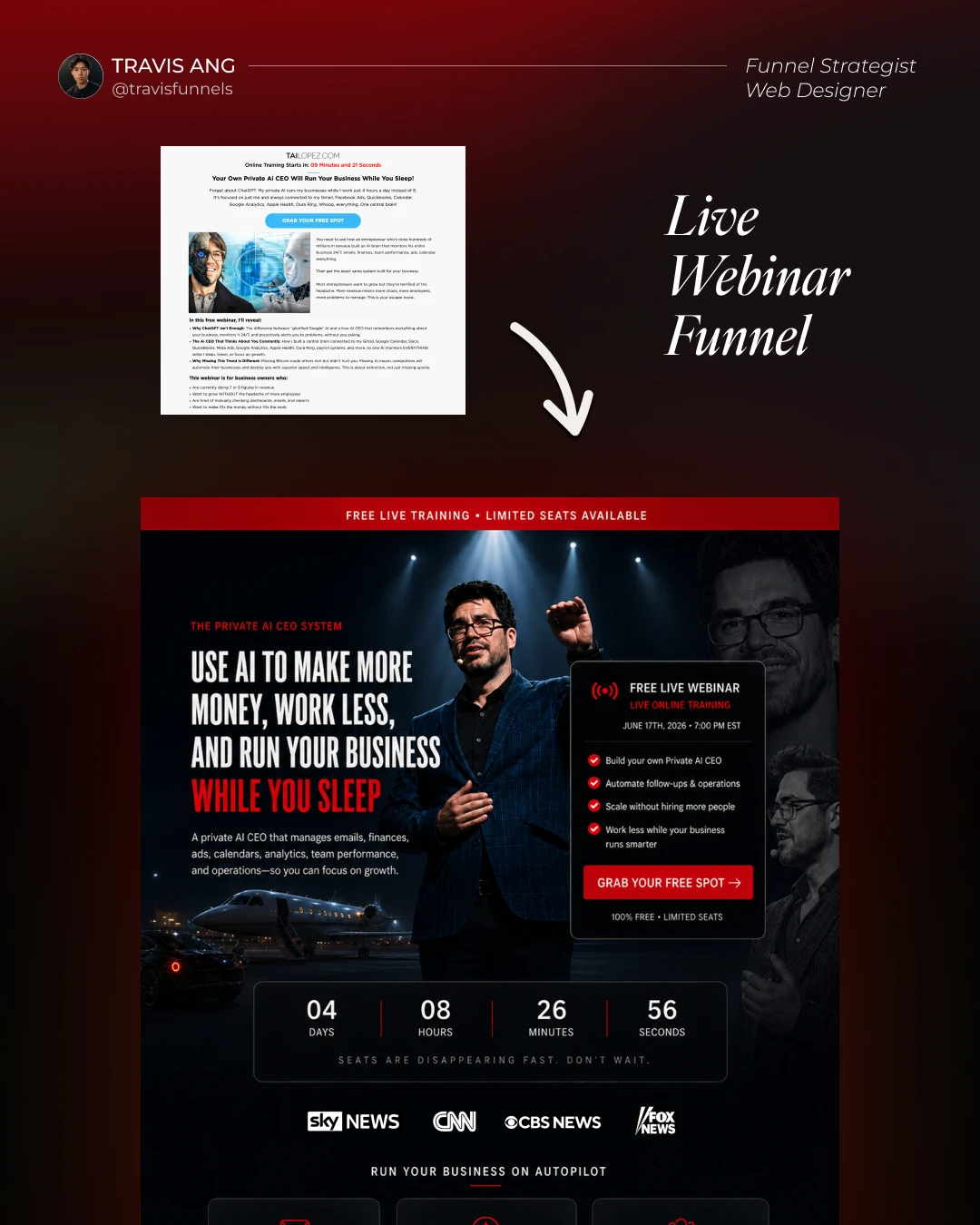 tai lopez Live webinar Funnel complete design board
